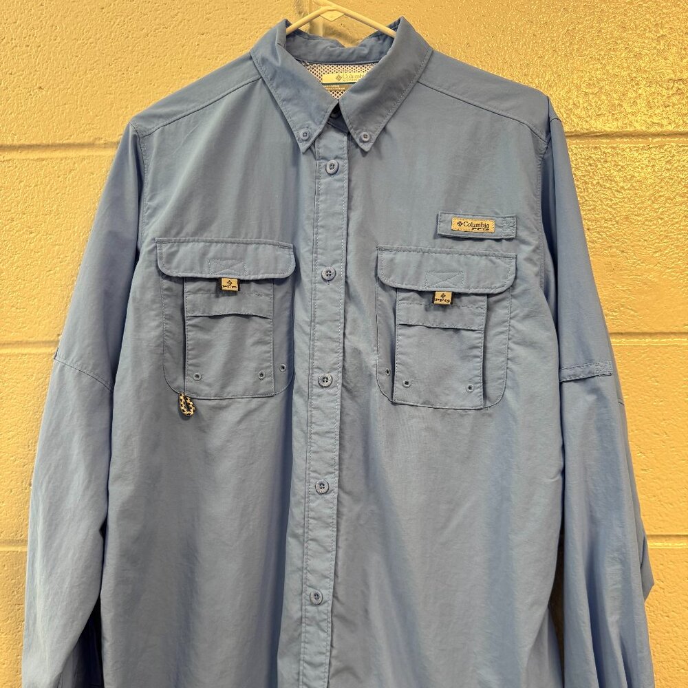 Columbia Mens ColumbiaPFG Long Sleeve Light Blue Buttondown Shirt-Size Large